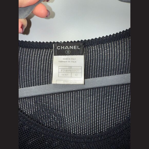 CHANEL Black Sheer Knit Long Sleeve Top Size 42 - Picture 2 of 4